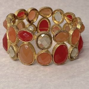Charter Club vintage multi color stones gold cuff stretch bracelet